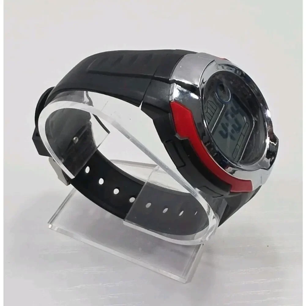 Red & Black Digital Sports Watch Black Buckle Band WR 30M New Battery W278
